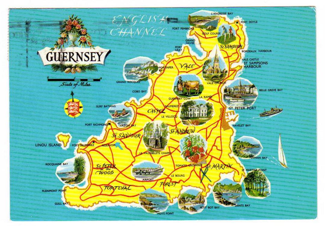 Детальная туристическая иллюстрированная карта Гернси