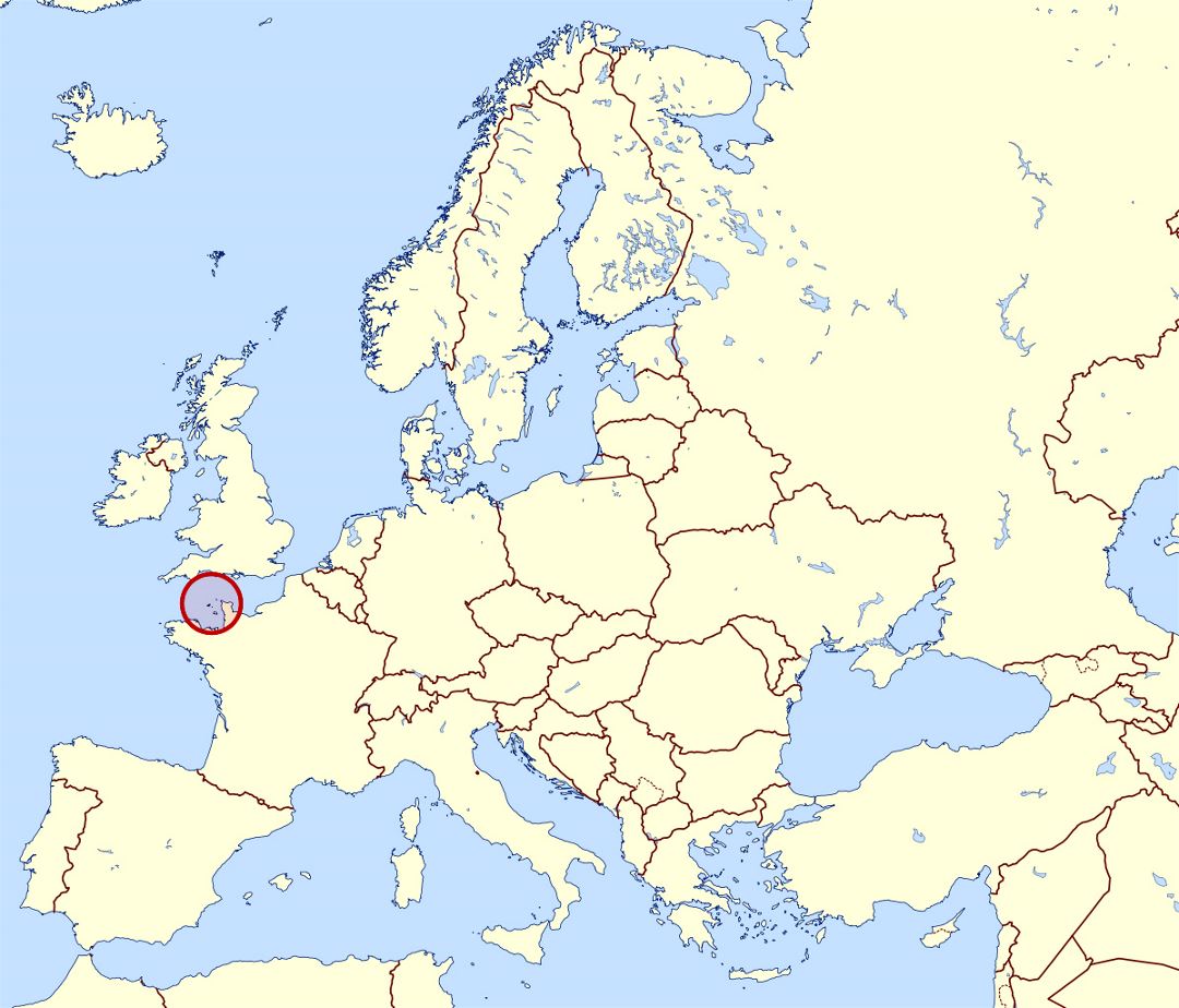 Большая карта расположения Гернси в Европе