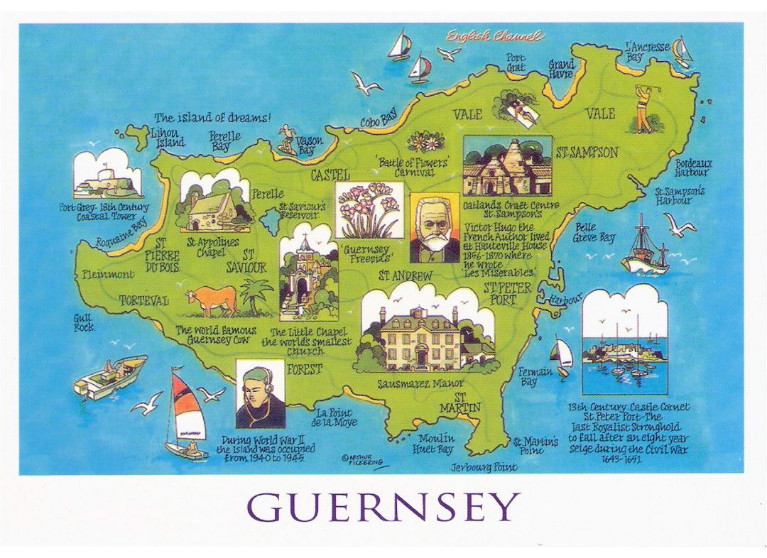 Большая туристическая иллюстрированная карта Гернси