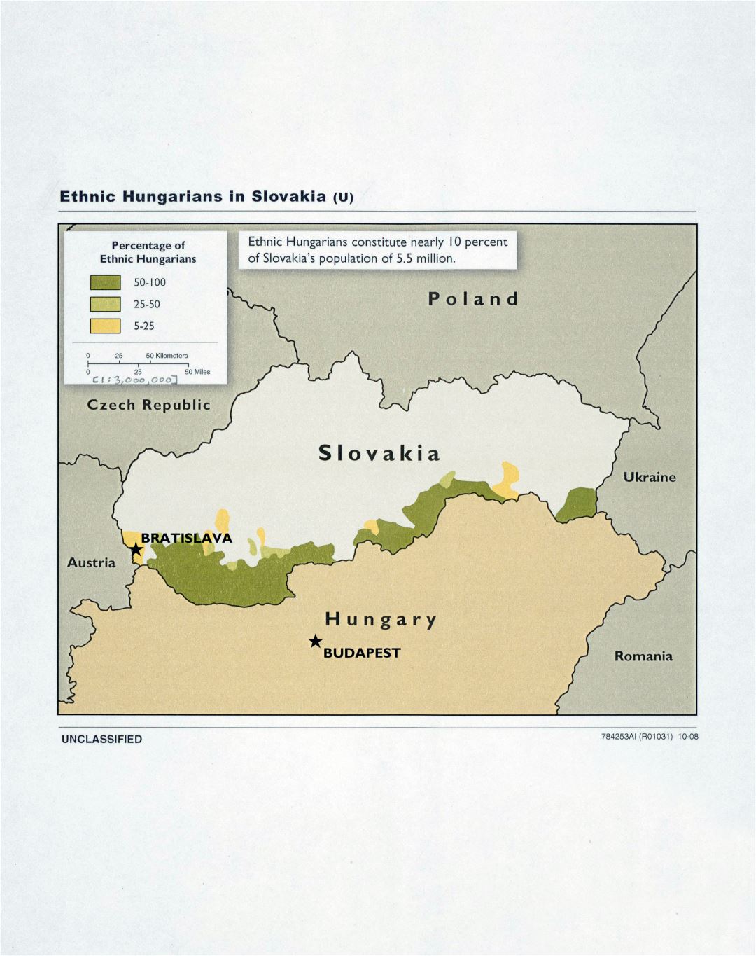 Большая детальная карта этнических венгров в Словакии - 2008