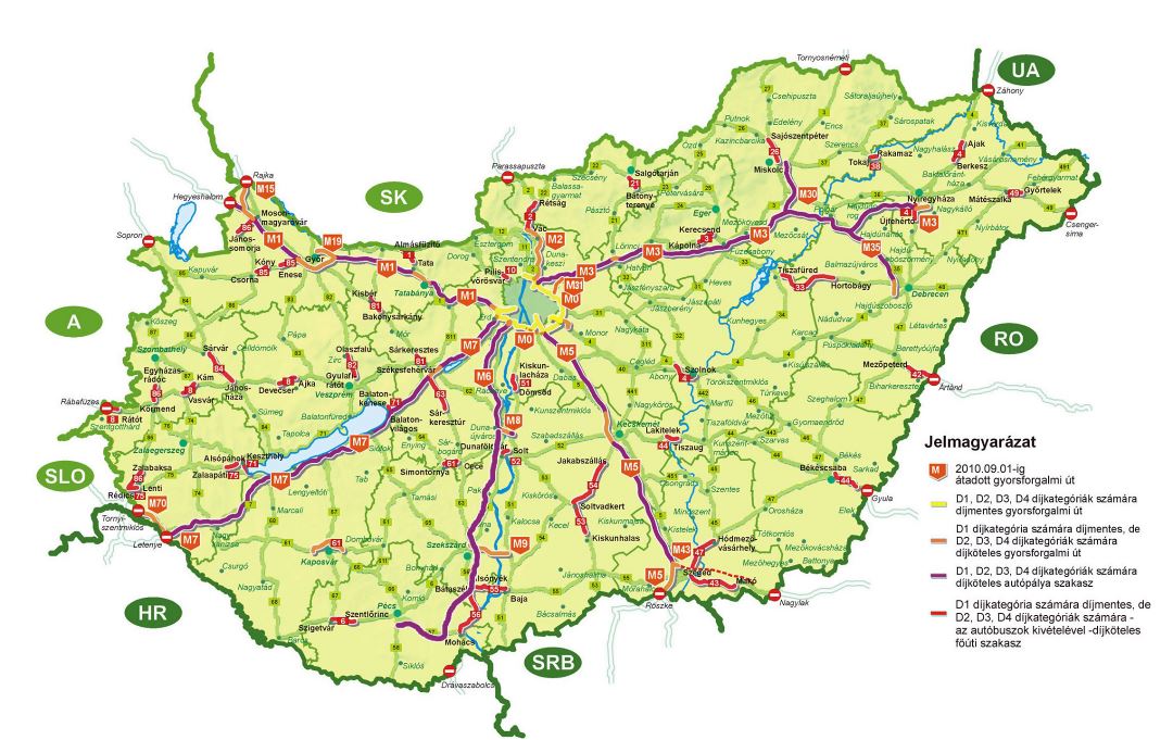 Большая детальная карта автомагистралей Венгрии