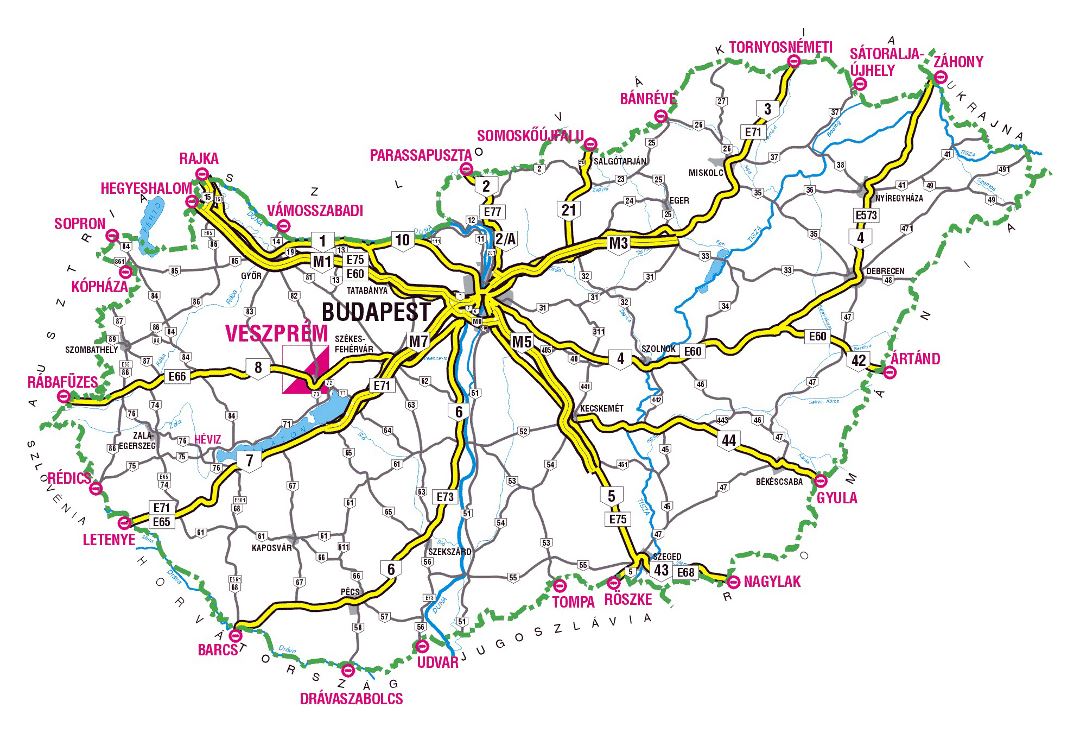 Большая карта автомагистралей Венгрии