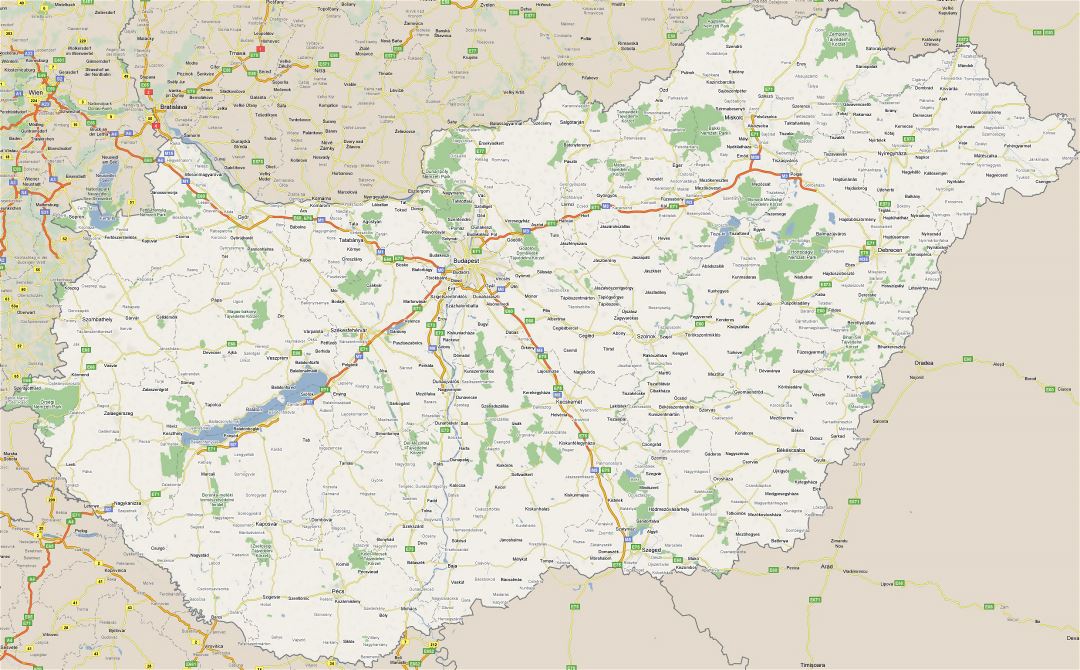 Большая карта дорог Венгрии с городами