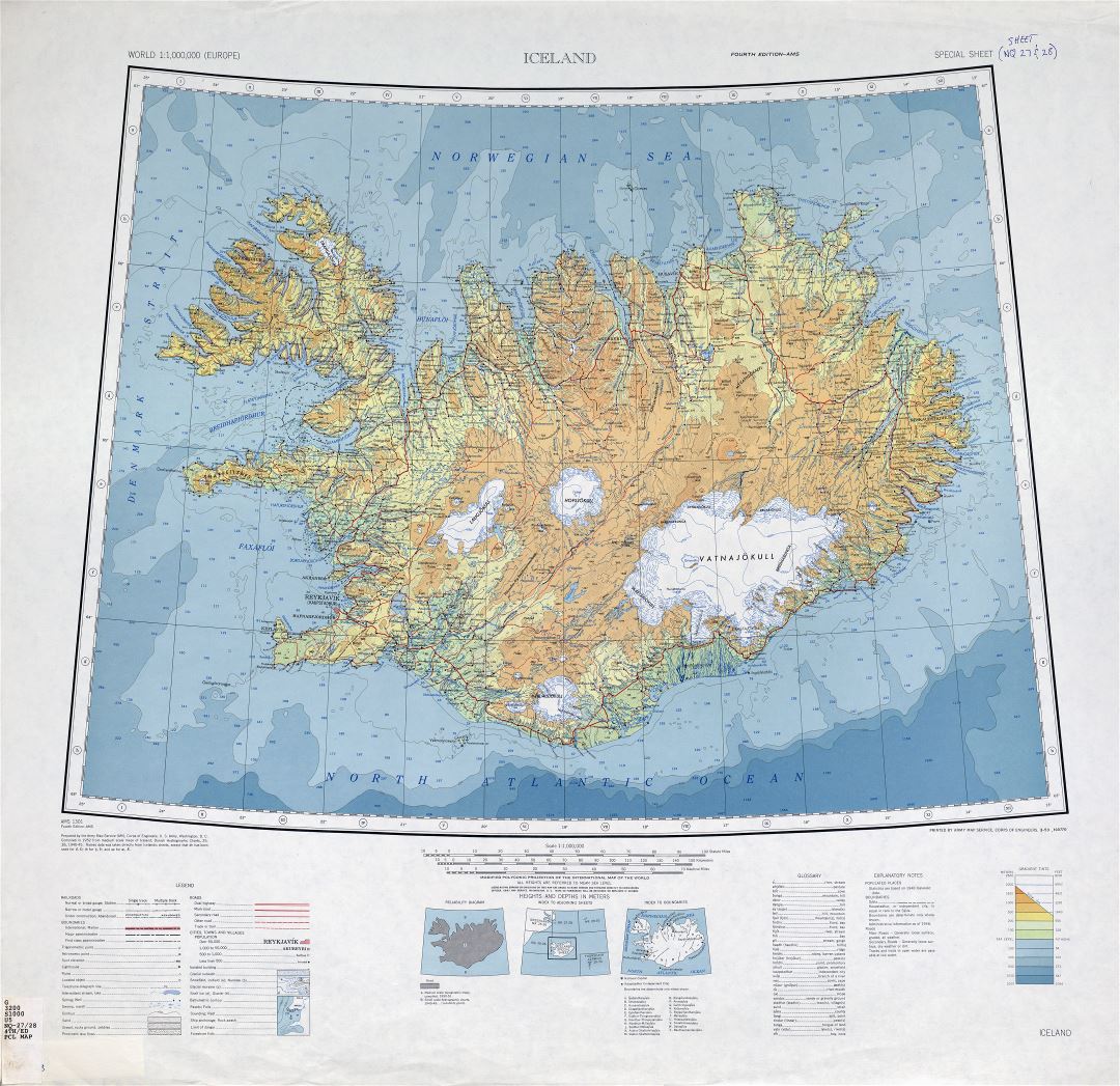 Большая детальная топографическая карта Исландии