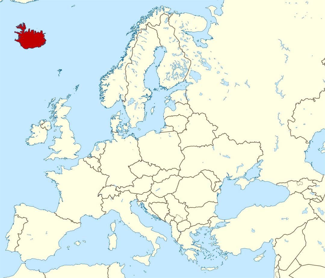 Большая карта расположения Исландии в Европе