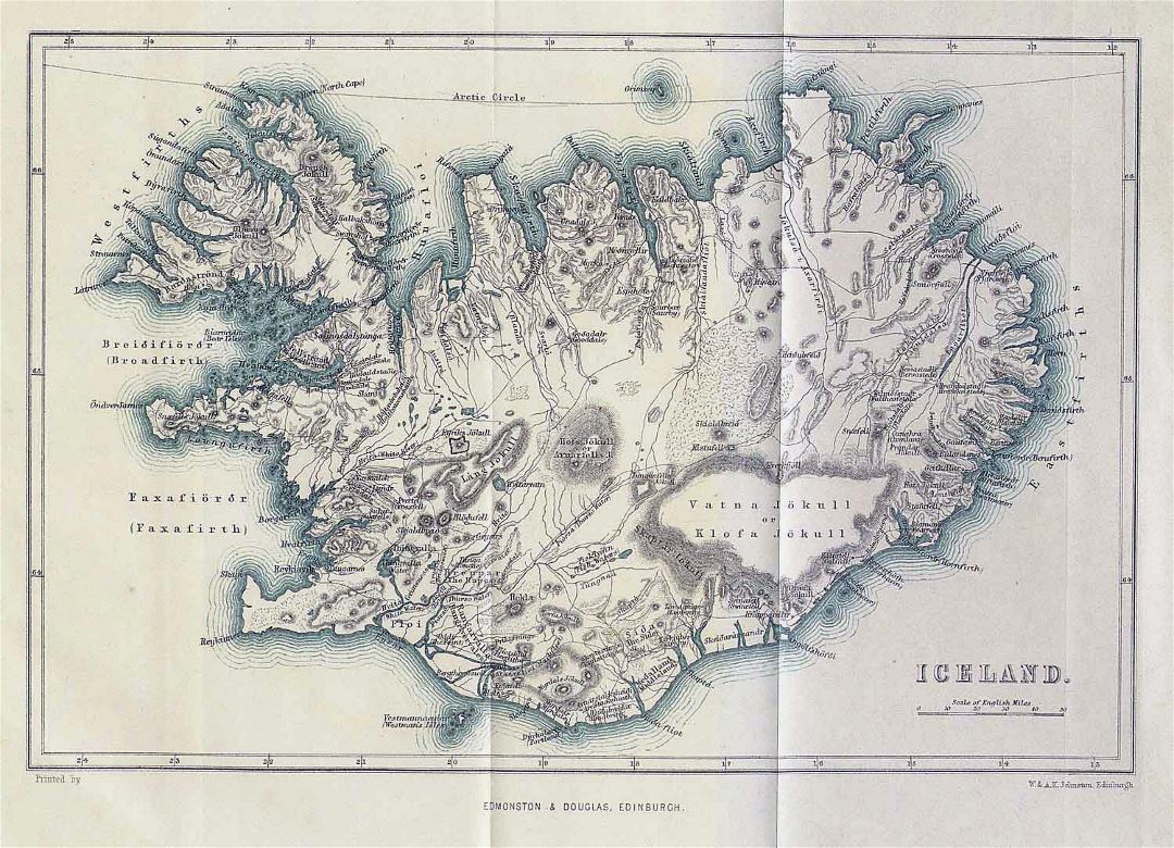 Большая старая карта Исландии с рельефом