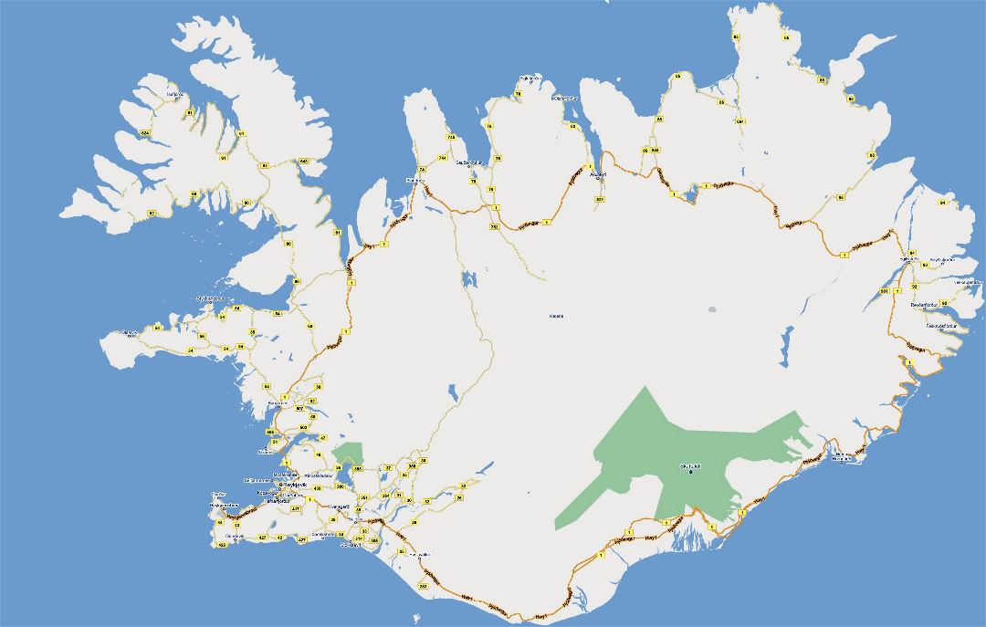 Большая карта дорог Исландии с городами