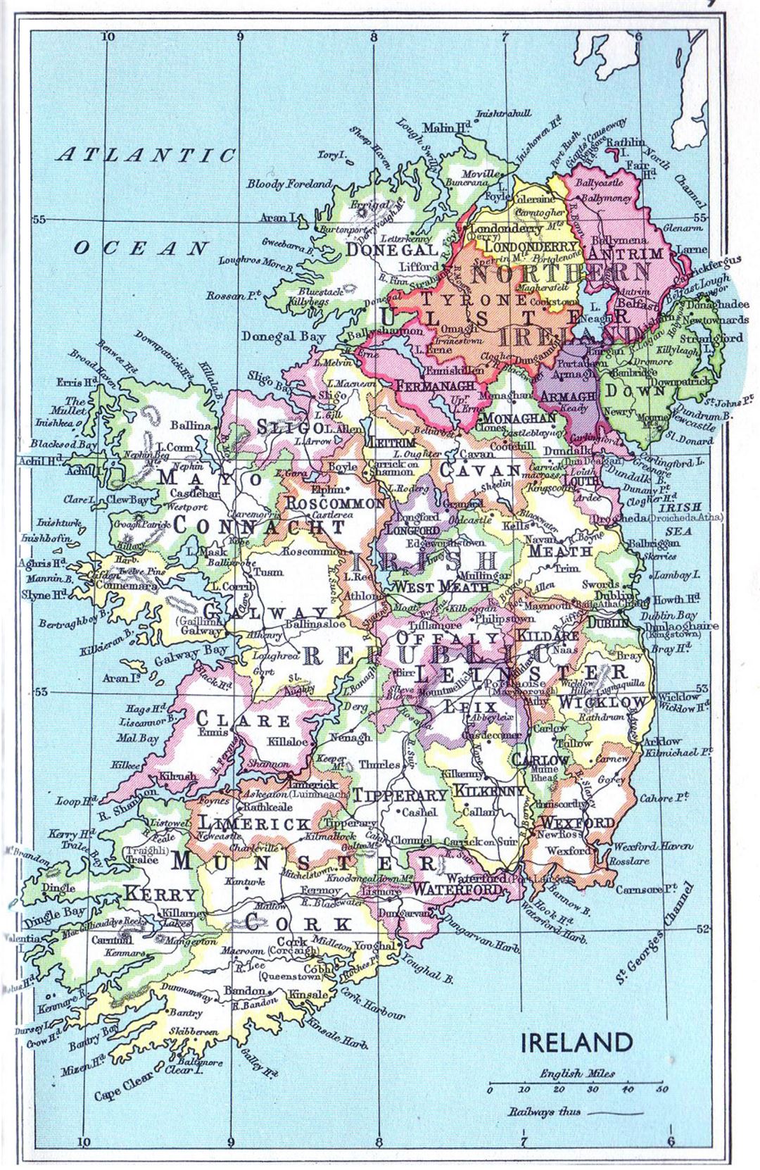 Детальная административная карта Ирландии - 1961