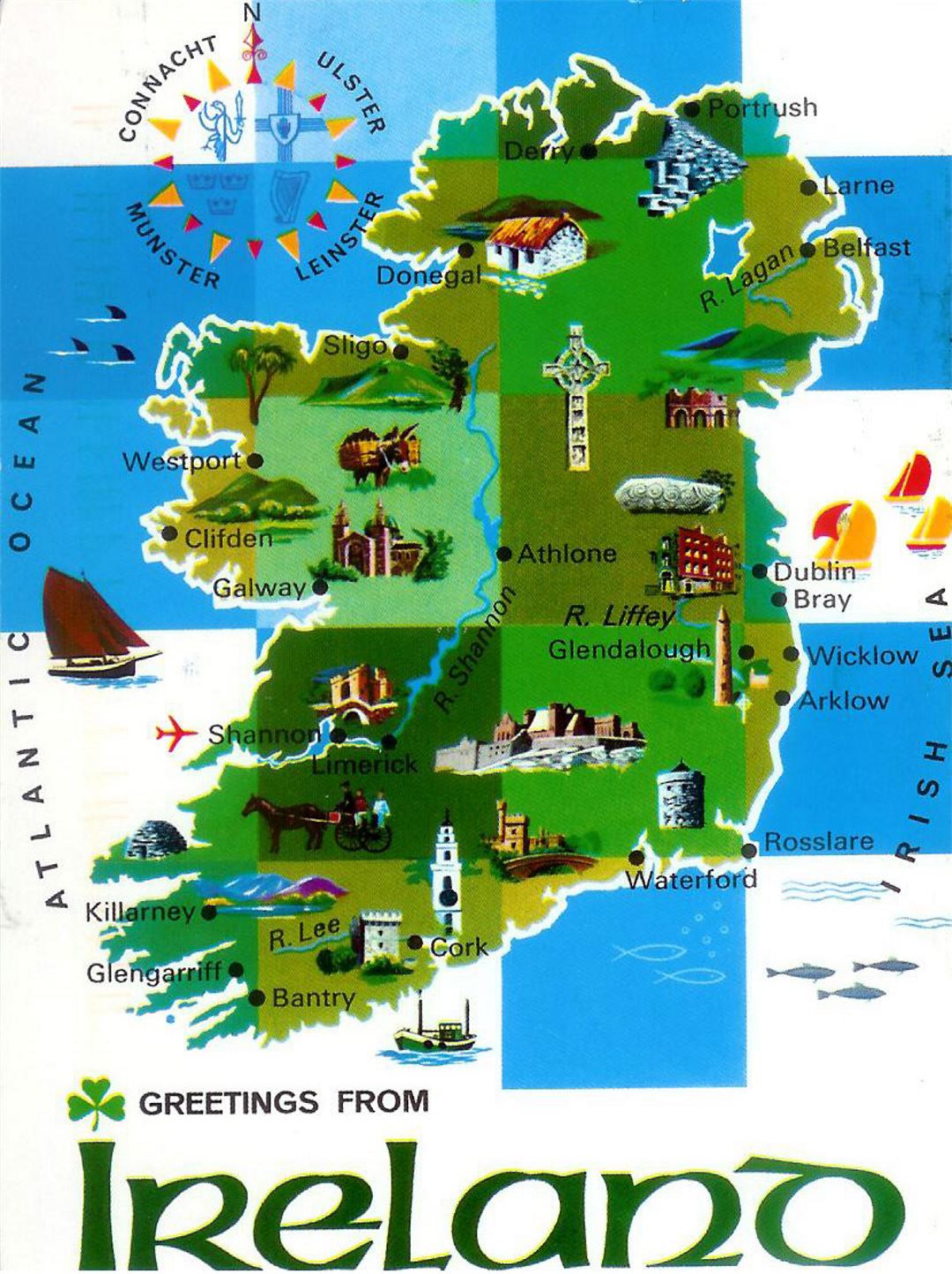 Детальная иллюстрированная карта Ирландии