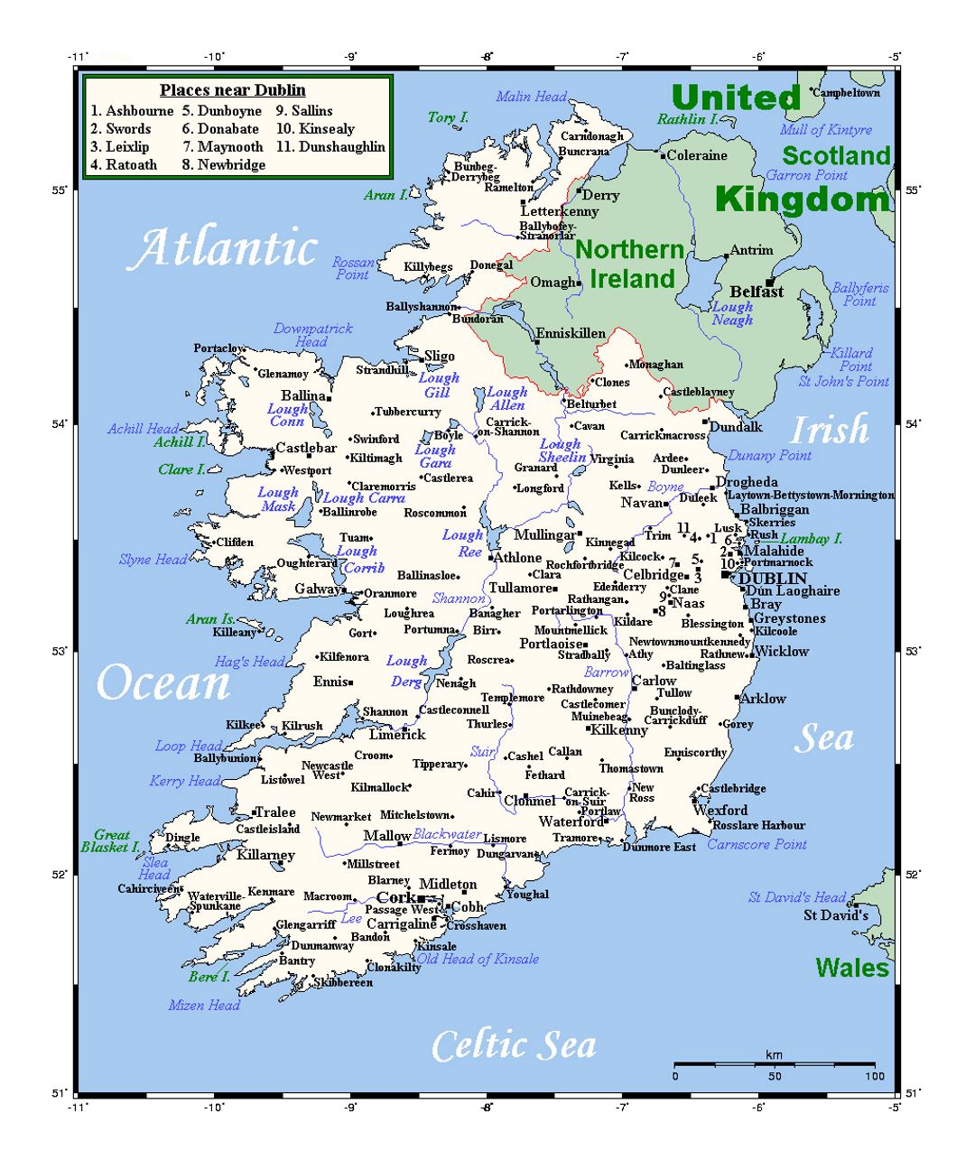 Детальная карта Ирландии с городами