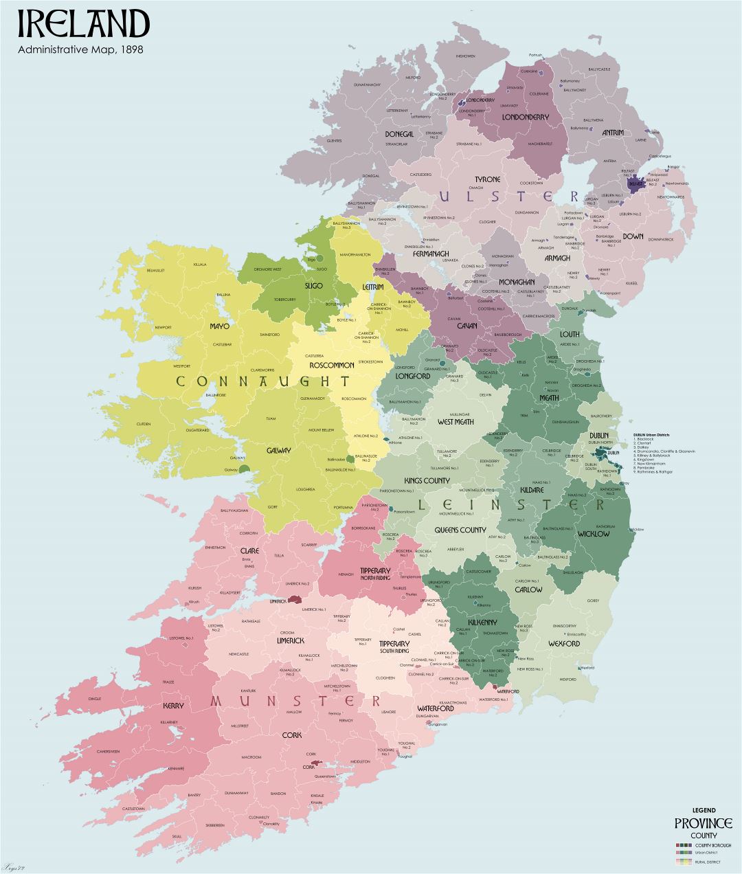Большая детальная карта административных делений Ирландии