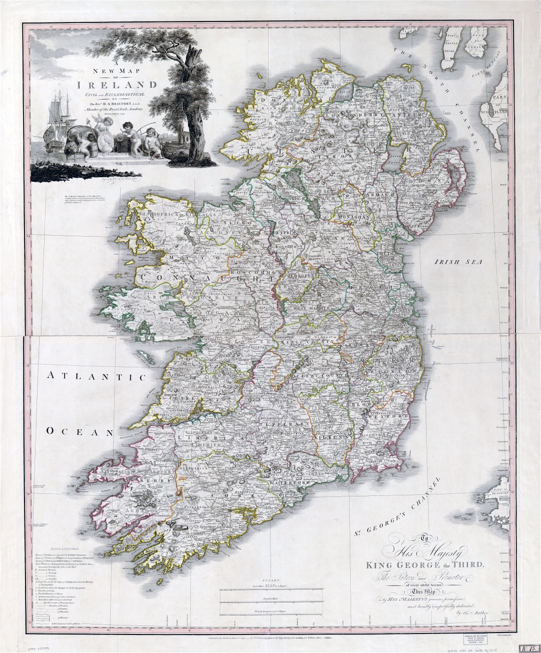 Крупномасштабная старая политическая и административная карта Ирландии - 1797