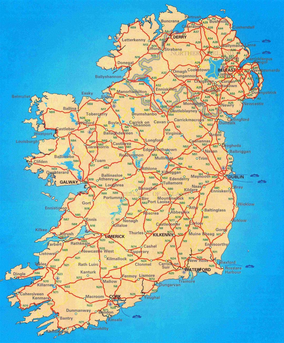 Крупномасштабная карта дорог Ирландии