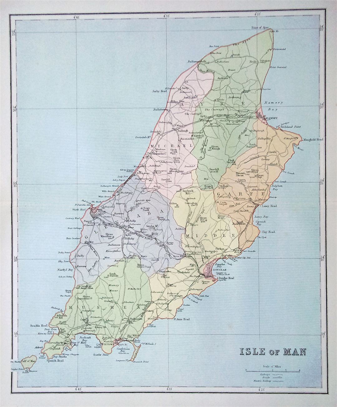 Детальная старая административная карта острова Мэн