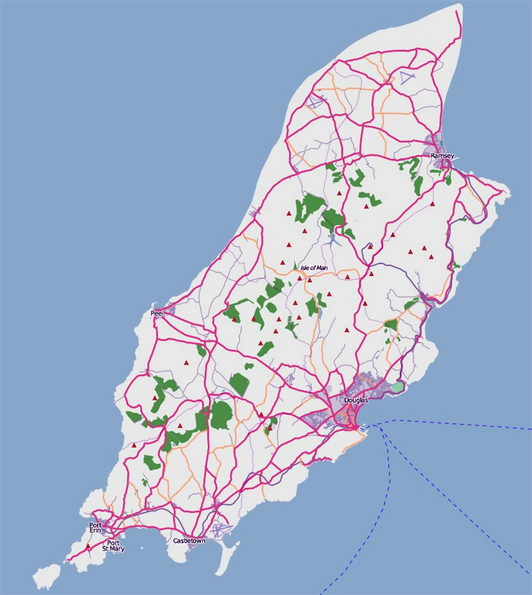 Детальная карта дорог острова Мэн