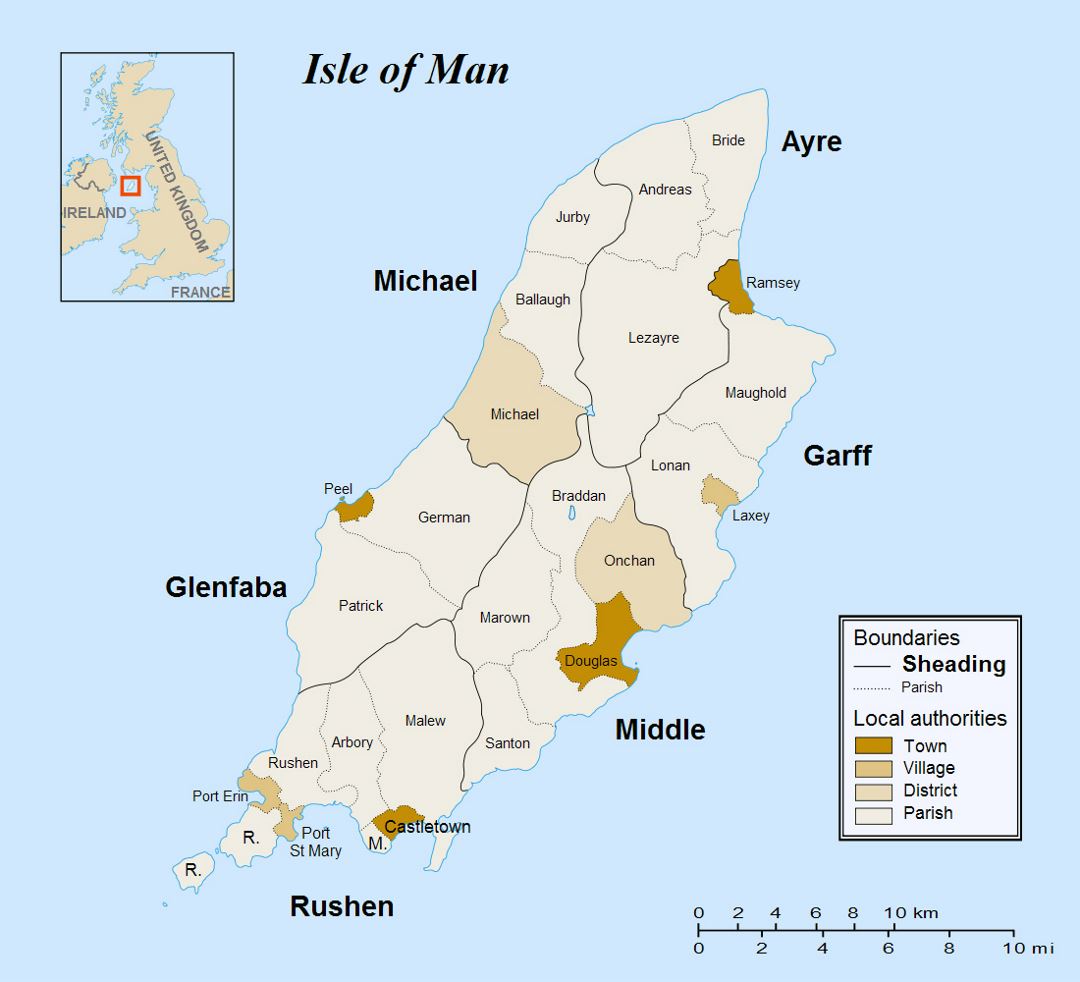 Большая административная карта острова Мэн