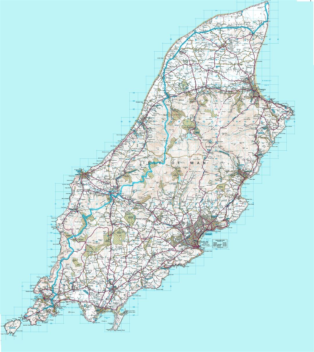 Большая детальная топографическая карта острова Мэн