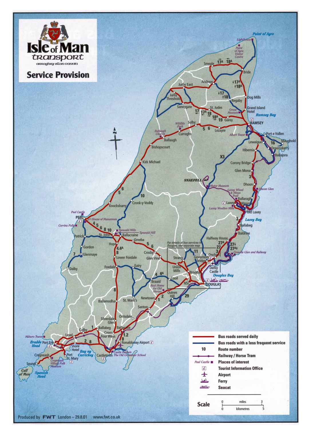 Крупная подробная транспортная карта Остров Мэн