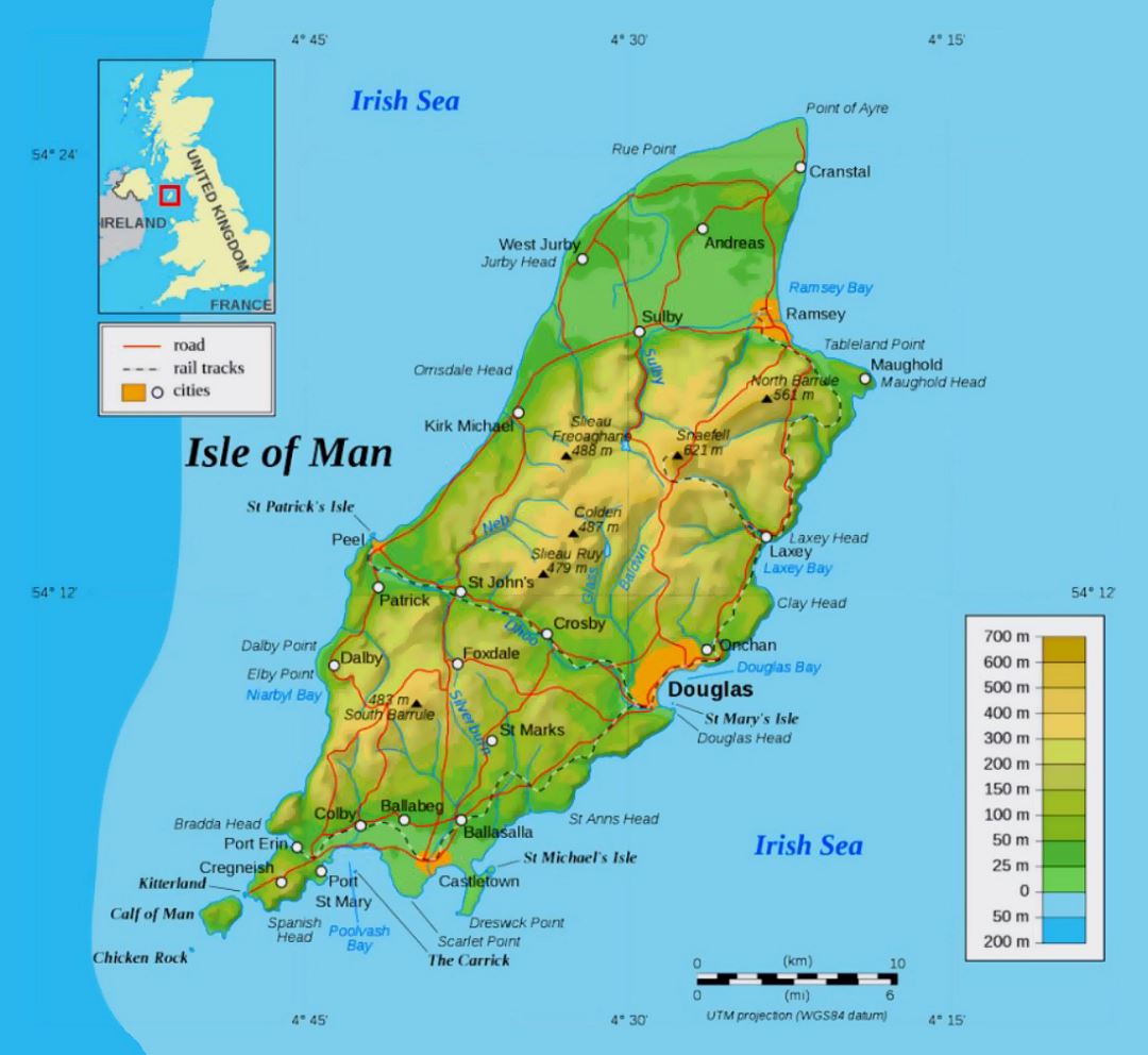 Большая физическая карта острова Мэн