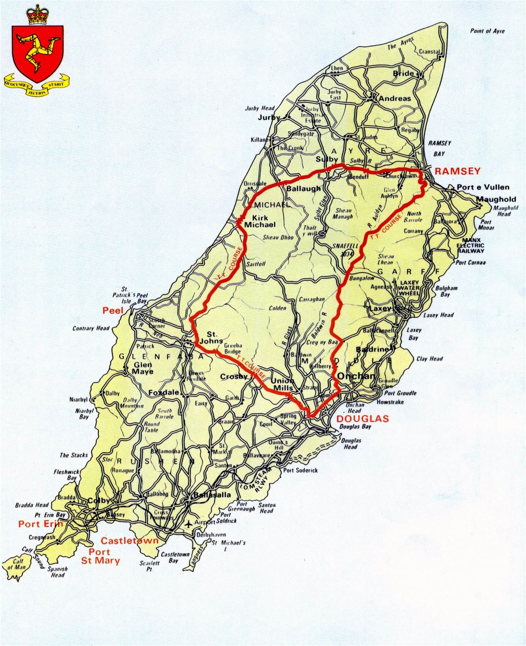 Крупномасштабная карта дорог острова Мэн