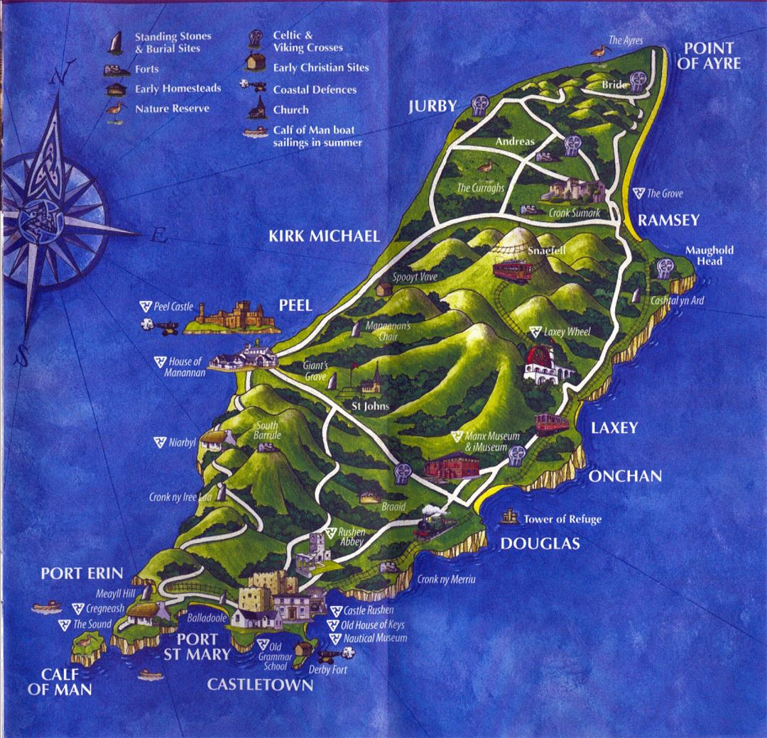 Большая туристическая иллюстрированная карта острова Мэн