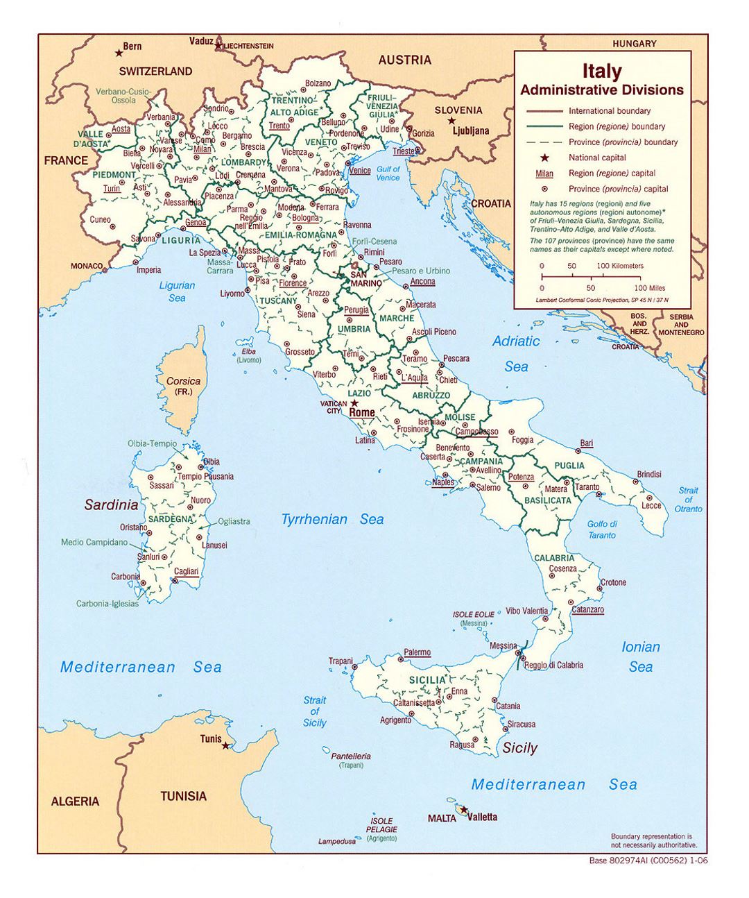 Детальная карта административных делений Италия - 2006