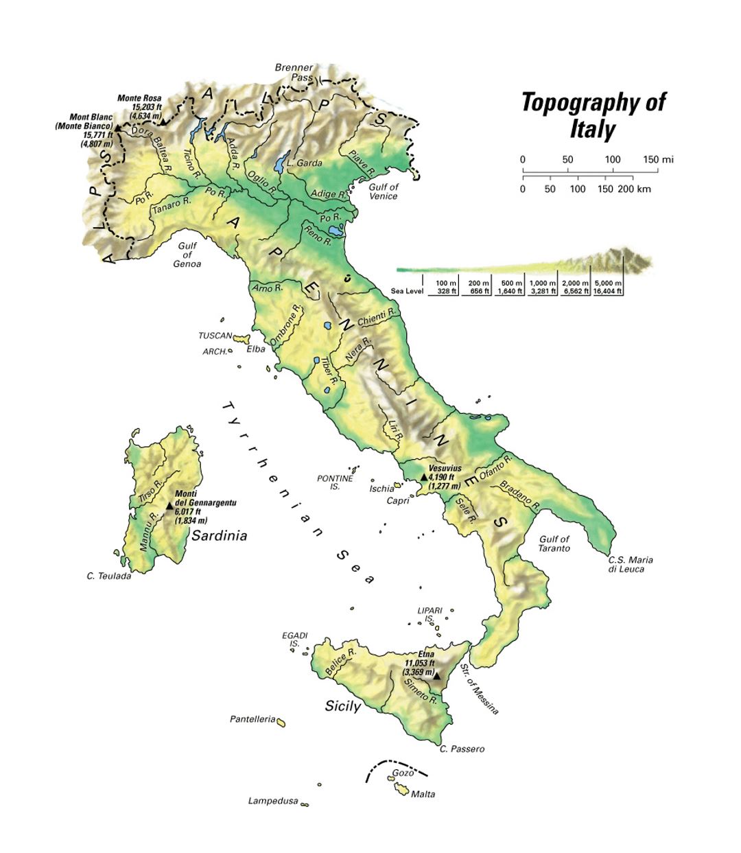 Детальная топографическая карта Италии