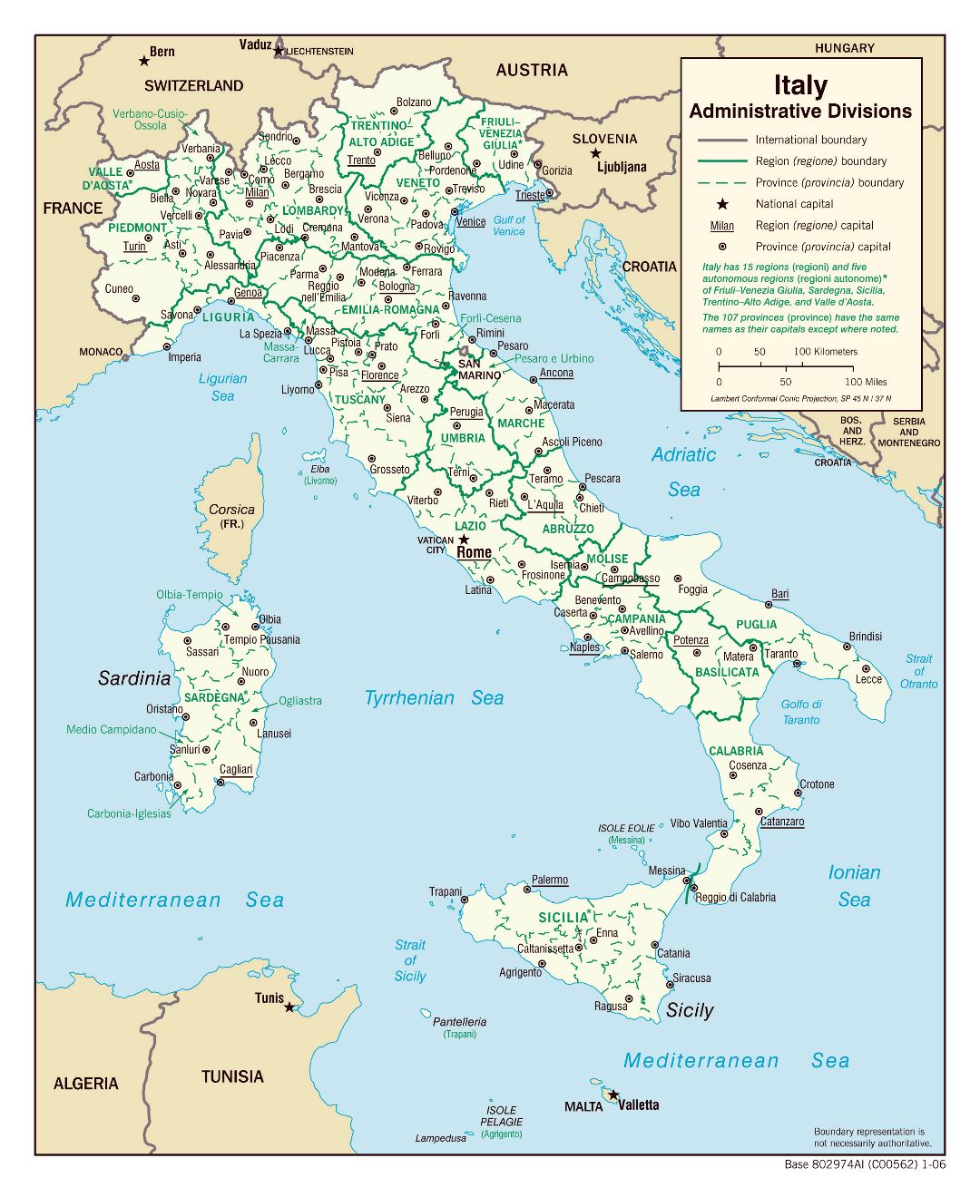 Большая детальная карта административных делений Италии - 2006