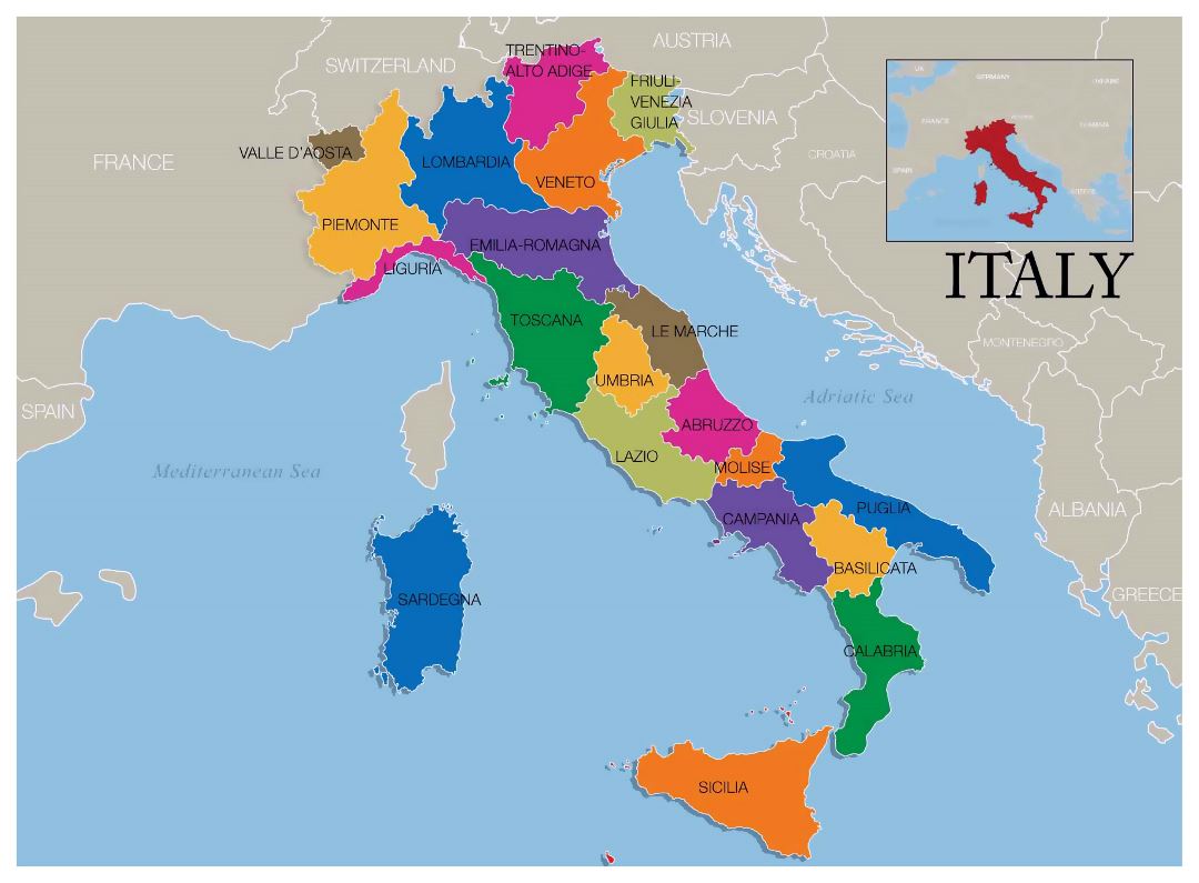 Большая карта винных регионов Италии