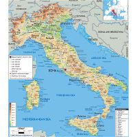 Большая детальная физическая карта Италии на русском языке