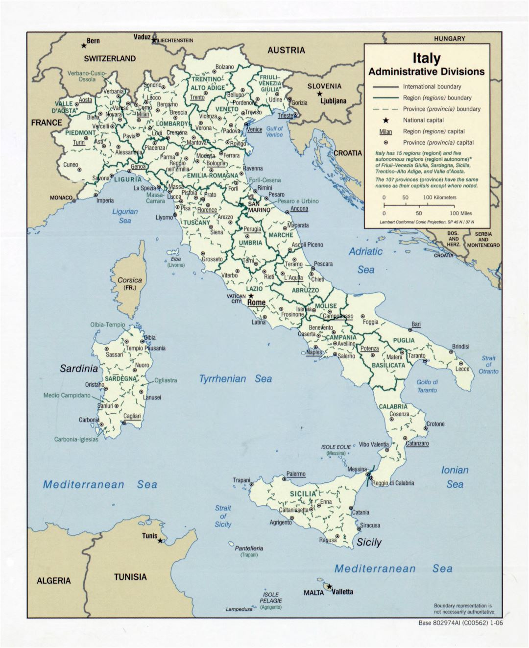 Крупномасштабная карта административных делий Италии - 2006