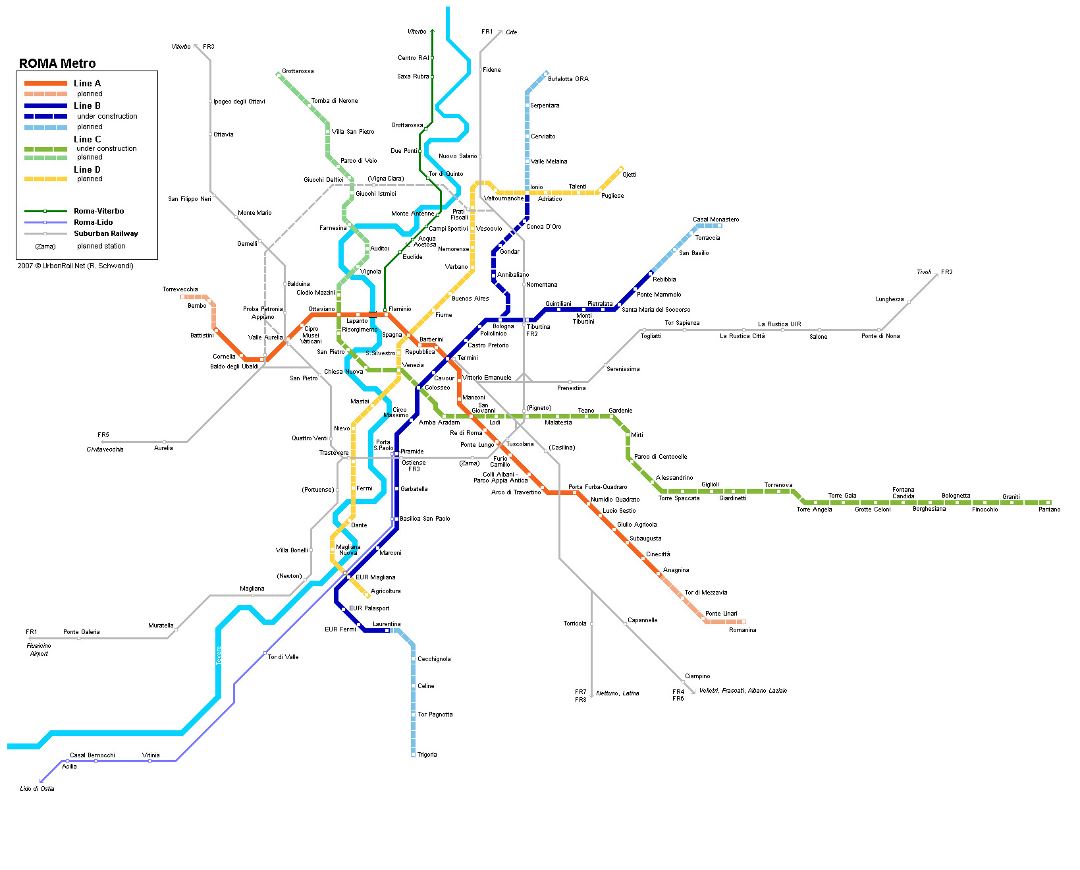 Детальная карта метро города Рима