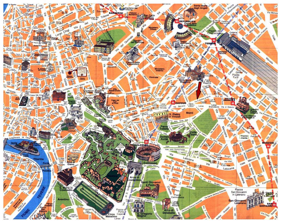 Детальная туристическая карта центра Рима