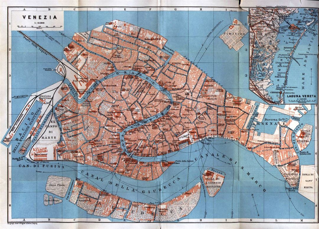 Большая старая карта города Венеции - 1913