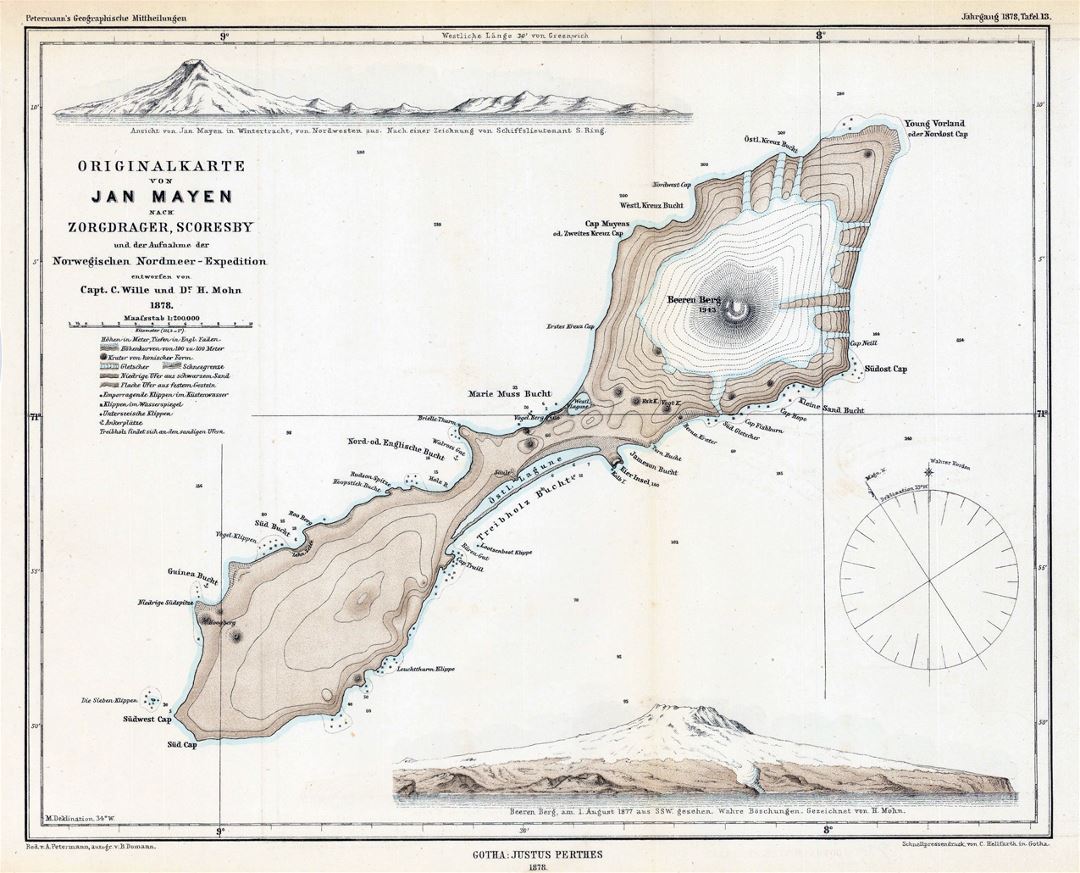Детальная старая топографическая карта острова Ян-Майен