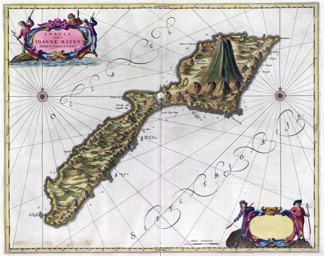 Крупномасштабная старая карта острова Ян-Майен с рельефом
