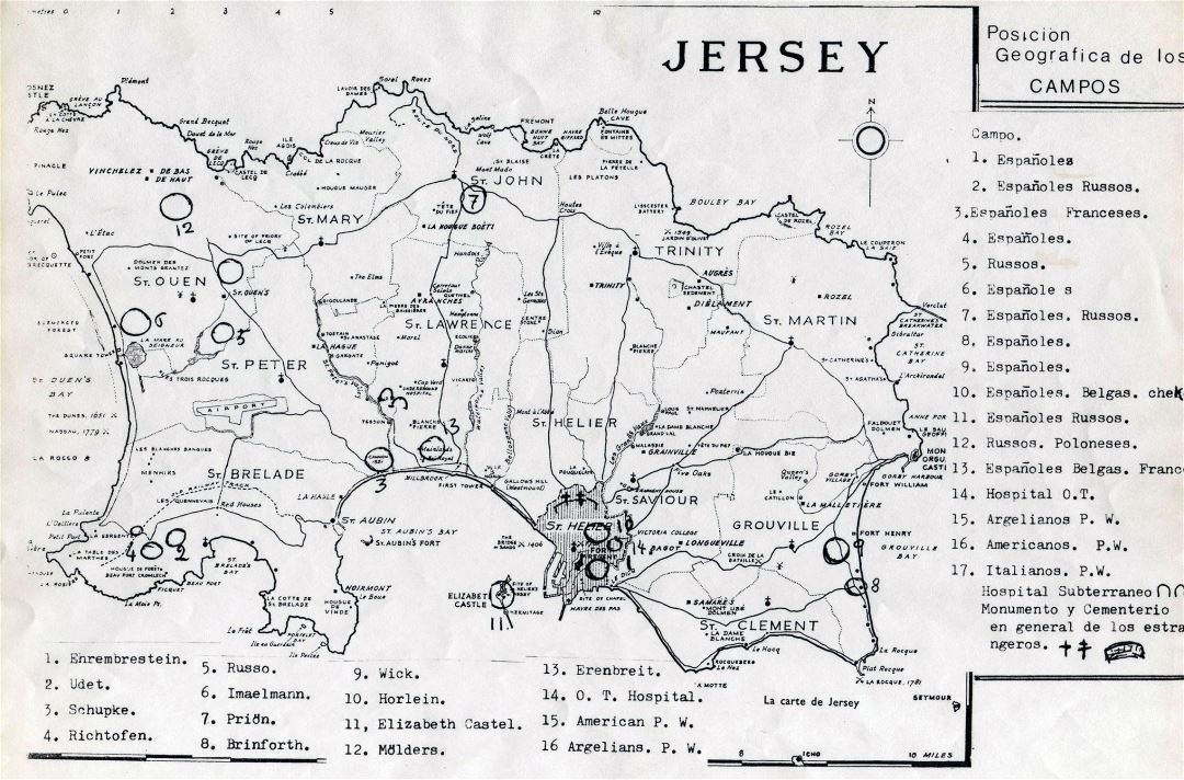 Большая детальная старая карта Джерси - 1943