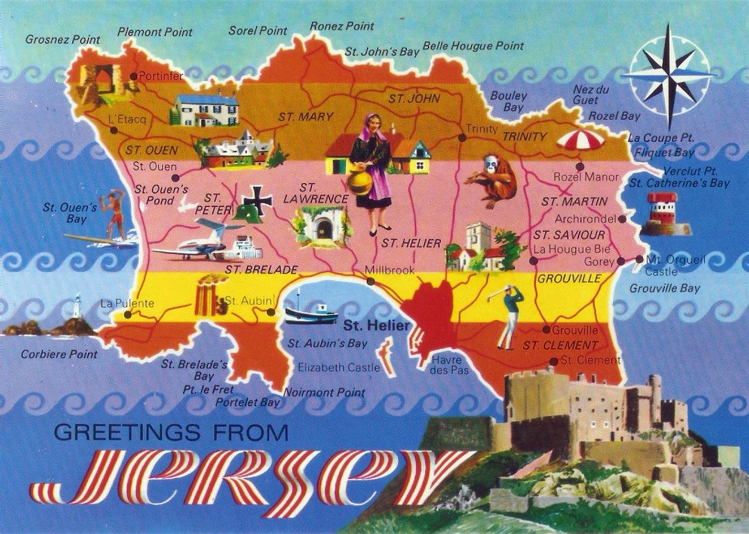 Большая туристическая иллюстрированная карта острова Джерси