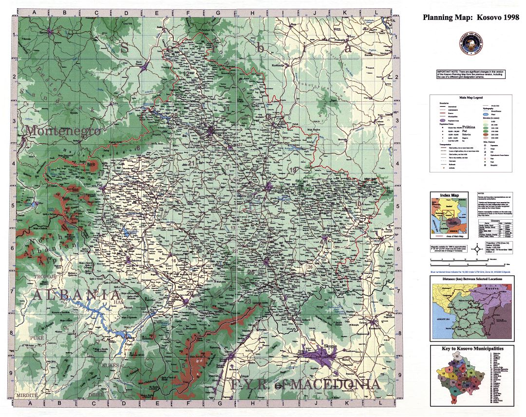 Крупномасштабная карта планирования Косово - 1998