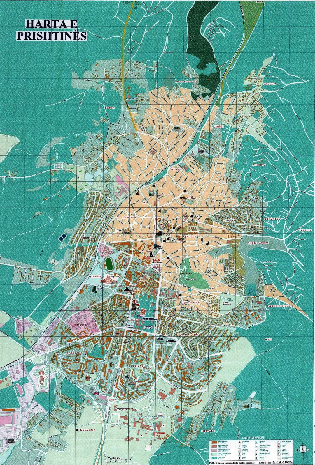 Большая детальная туристическая карта Приштины с другими пометками