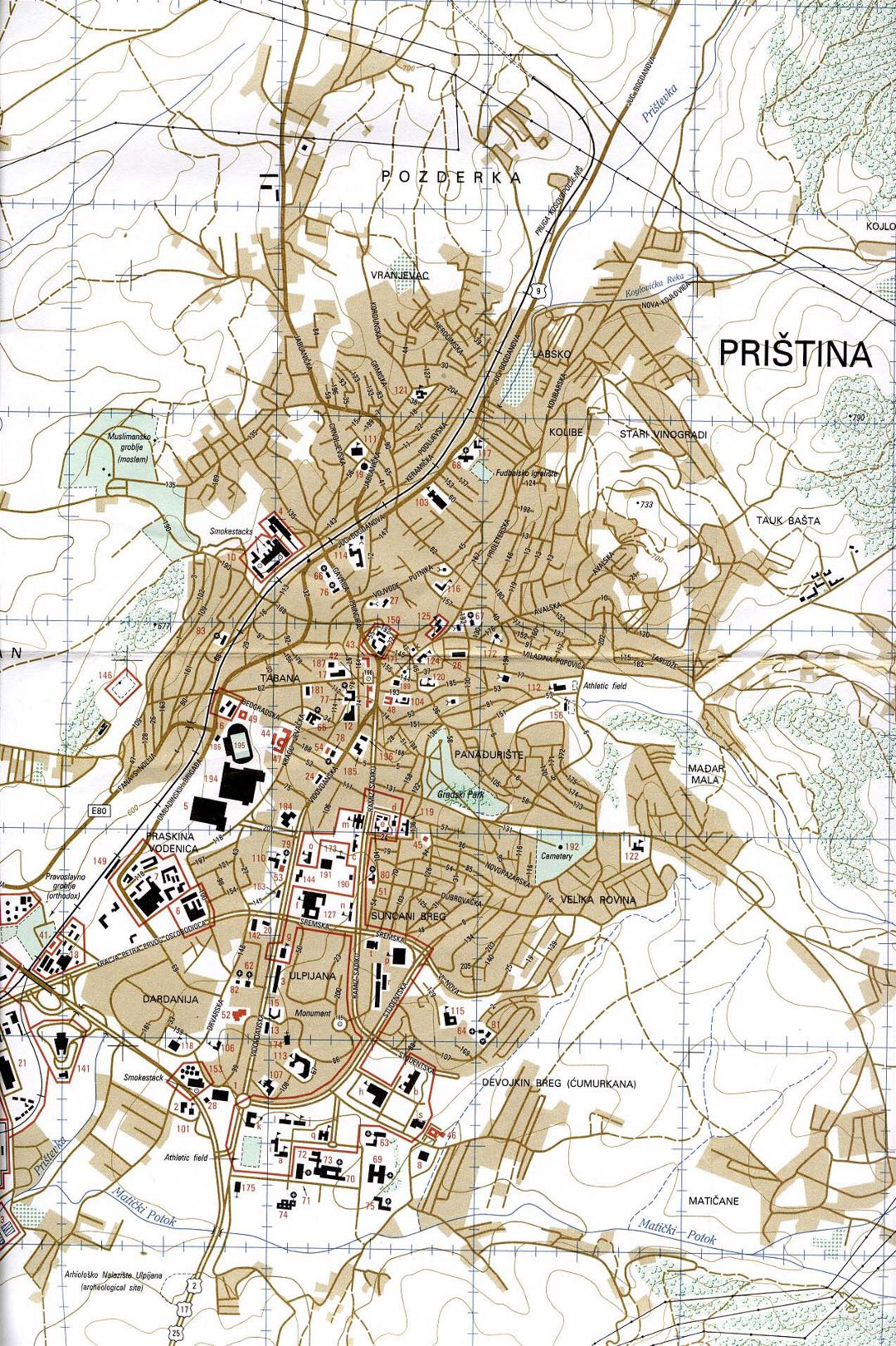 Большая карта города Приштины