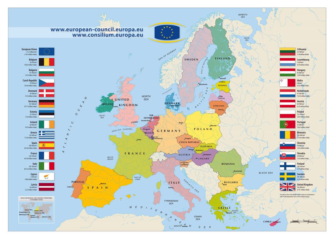 Большая детальная карта Европейского союза 2011 года