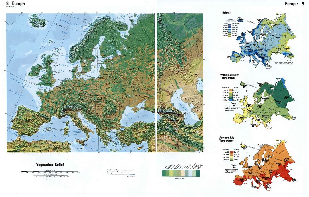 Большая карта рельефа Европы