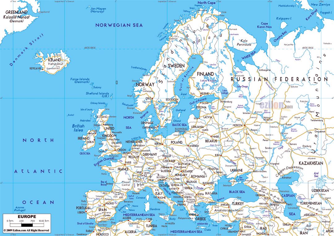 Большая автодорожная карта Европы