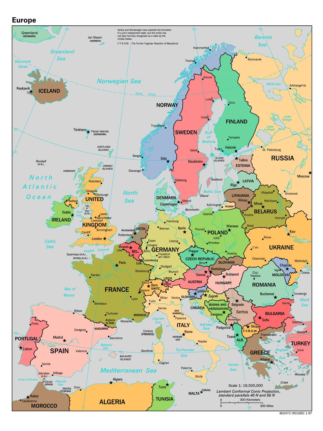 Политическая карта Европы в высоком разрешении - 1997