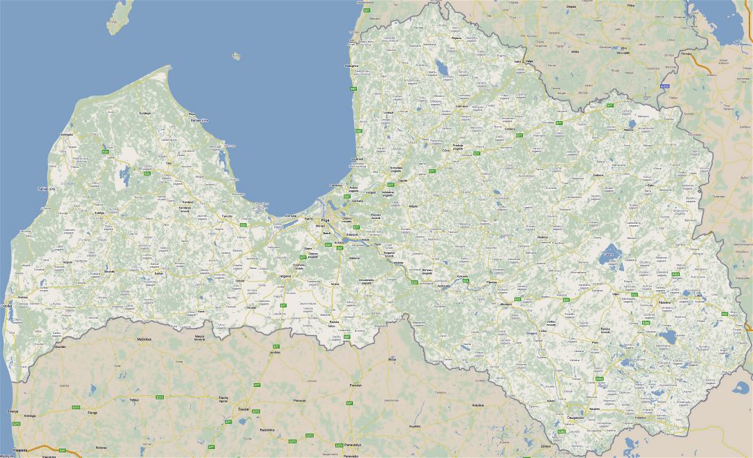 Большая карта дорог Латвии со всеми городами