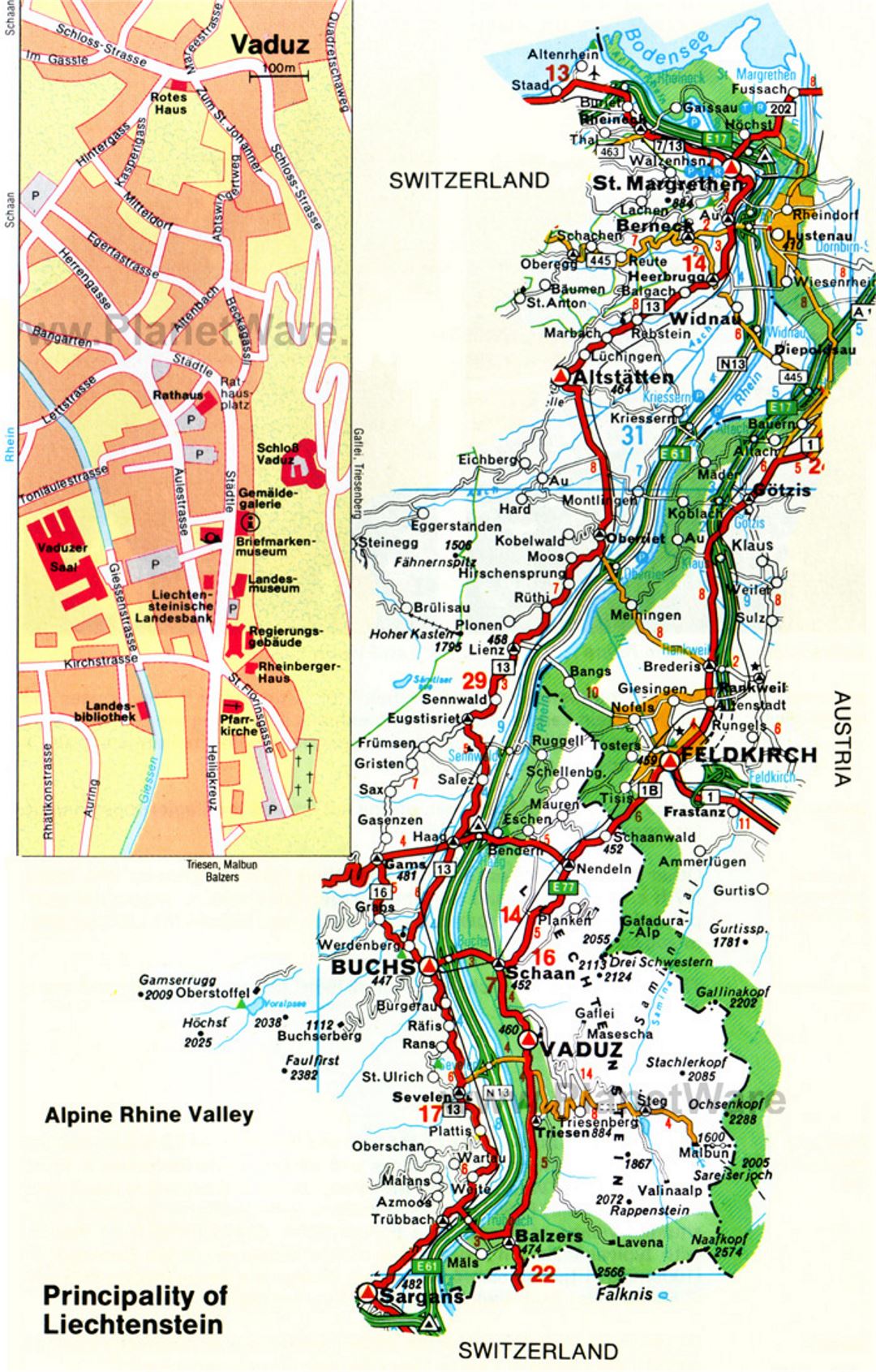 Детальная карта дорог Лихтенштейна