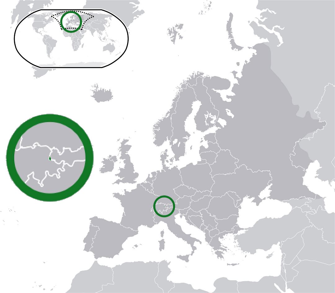 Большая карта расположения Лихтенштейна