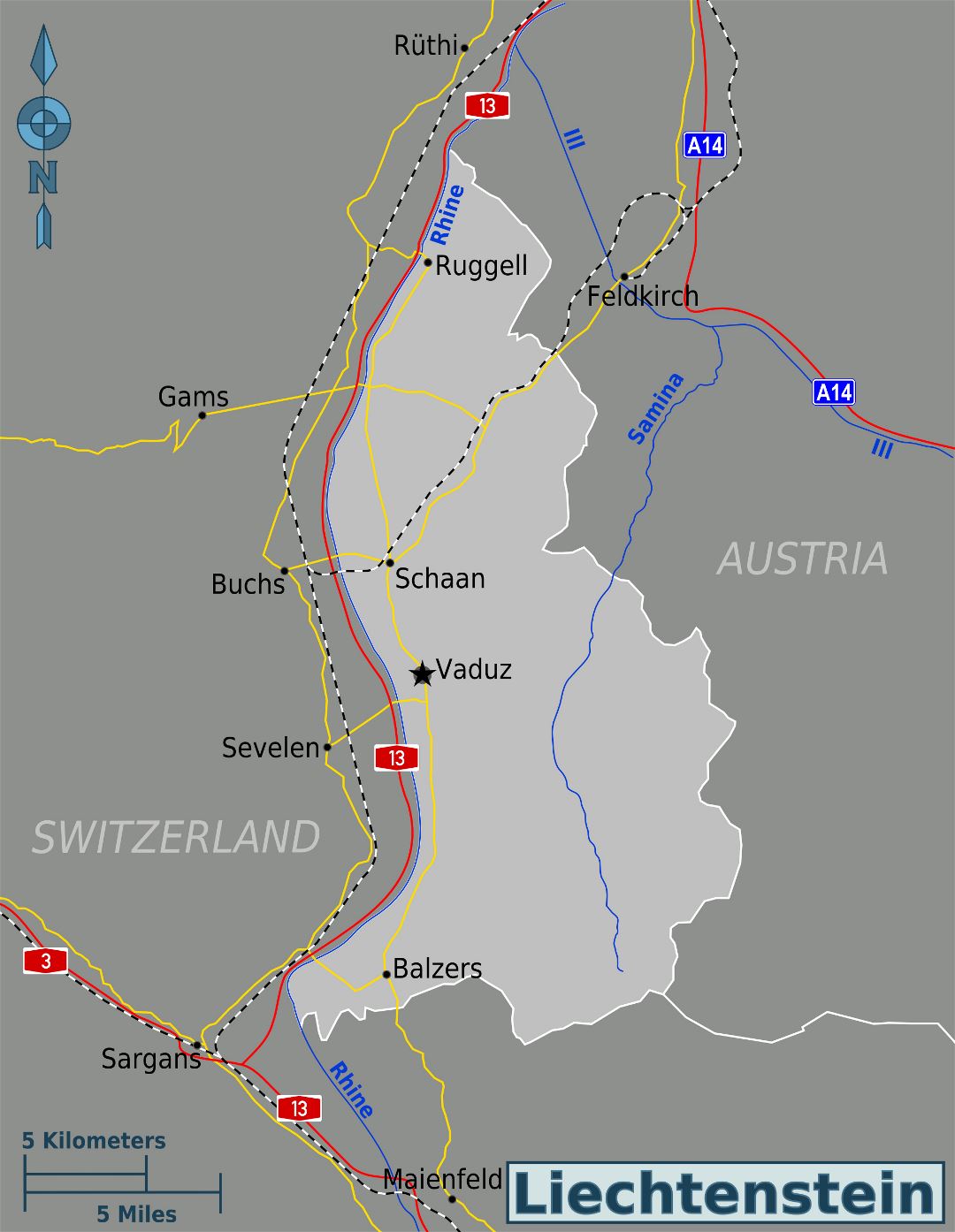 Большая карта Лихтенштейна
