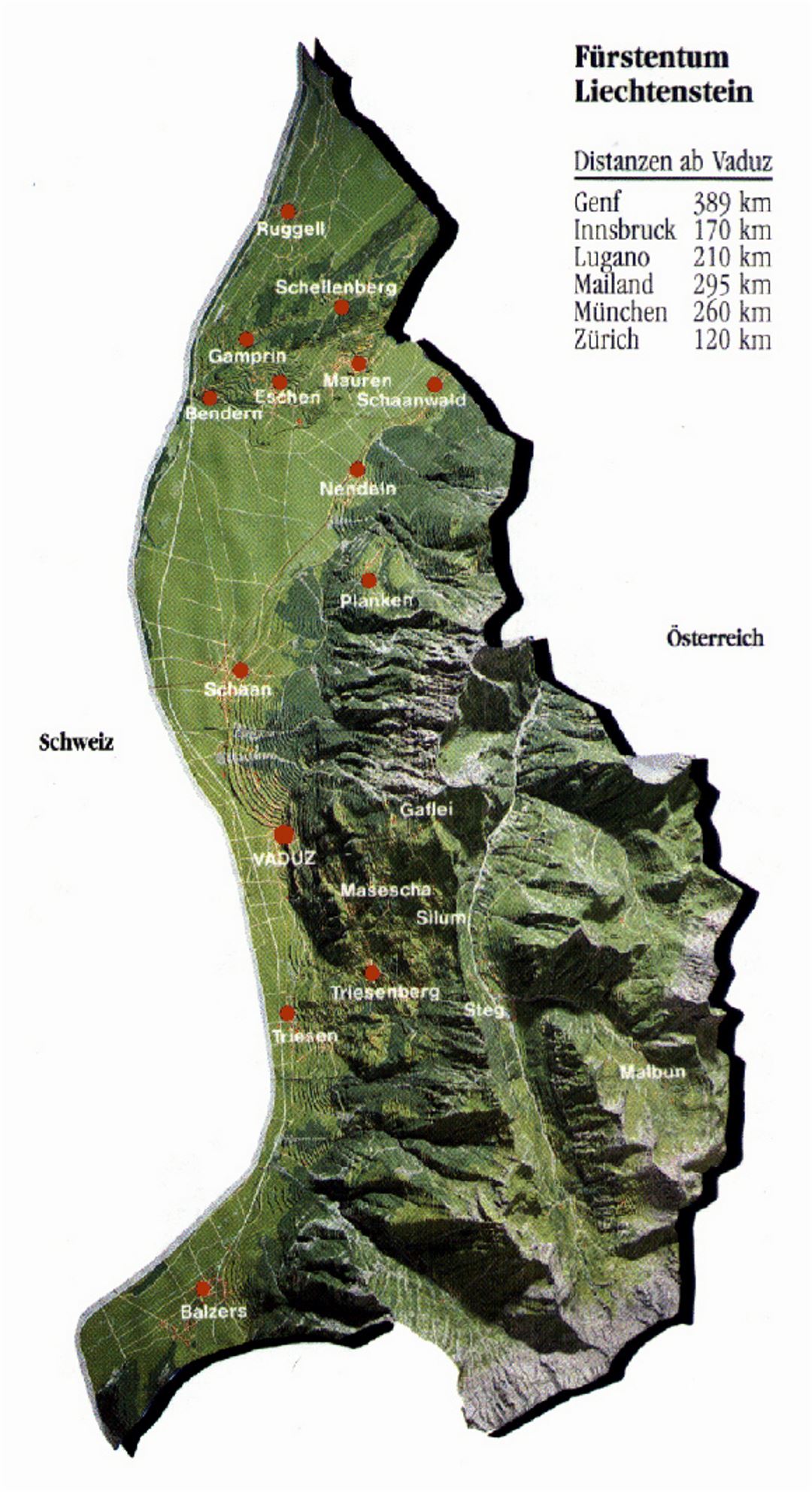 Карта рельефа Лихтенштейна